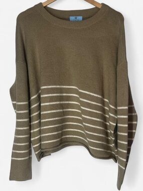 Cece Striped Khaki Sweater lightweight NWT MSRP $79 size large crewneck